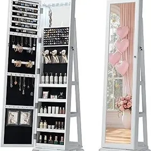 BOXED LVSOMT 360° ROTATING JEWELLERY CABINET WITH MIRROR - WHITE (1 BOX)
