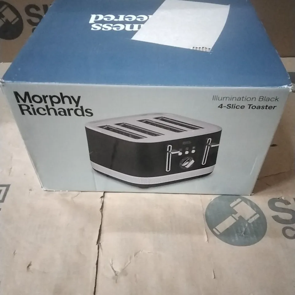 MORPHY RICHARDS ILLUMINATION 4 SLICE TOASTER, 7 TOAST SETTINGS, BROWNING CONTROLS, VARIABLE WIDTH SLOTS, AUTO POP-UP, REMOVEABLE CRUMB TRAY, CORD STORAGE, 1500W, BLACK, 248020