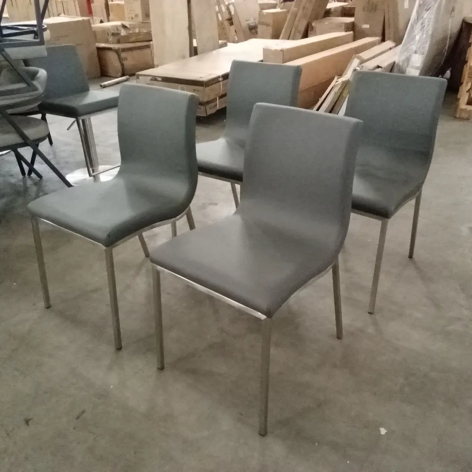 SET OF 4 AUDREY GREY FAUX LEATHER DINING CHAIRS