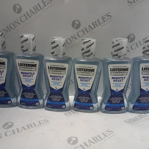 BOX OF 6x400ml BOTTLES OF LISTERINE ADVANCED NIGHTLY RESET FLUORIDE MOUTHWASH MIDNIGHT MINT
