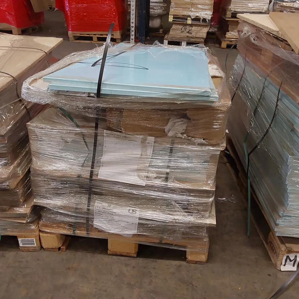 PALLET OF APPROXIMATELY 55 BRAND NEW IVORY CREAM GLOSS KITCHENS/BEDROOM REPLACEMENT CABINET DOOR/DRAWER/END PANELS IN ASSORTED SIZES TO INCLUDE;