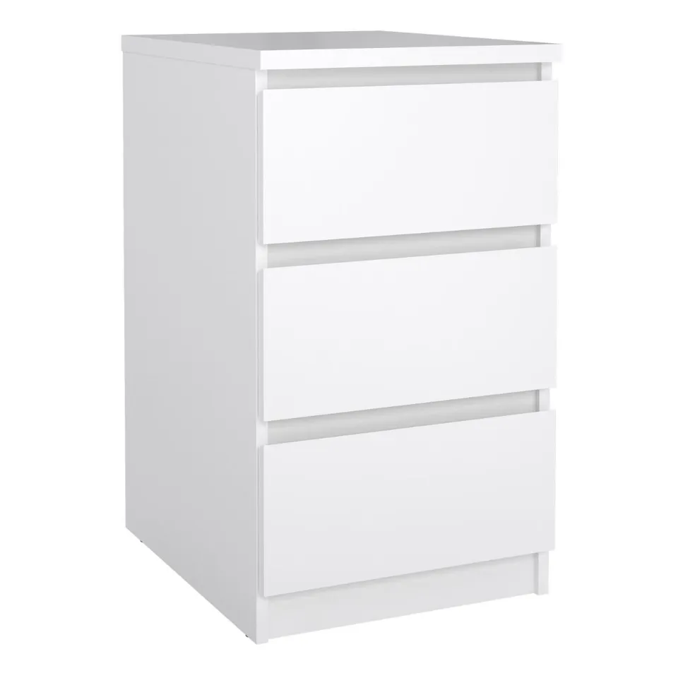 BOXED NAIA BEDSIDE WITH 3 DRAWERS IN WHITE HIGH GLOSS