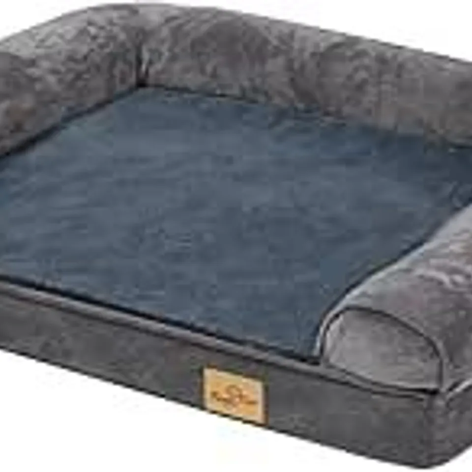 BOXED WISFOR LARGE DOG SOFA BED: MEMORY FOAM ORTHOPEDIC PET MATTRESS CUSHION WATERPROOF BOLSTER DOG COUCH WITH PILLOW AND WASHABLE COVER XXL (135X100CM)