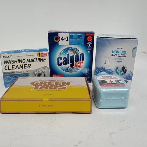 TOTE OF APPROXIMATELY 7 ASSORTED ITEMS TO INCLUDE CALGON, GREEN TABS, NON BIO LAUNDRY CAPSULES, WASHING MACHINE CLEANER ETC