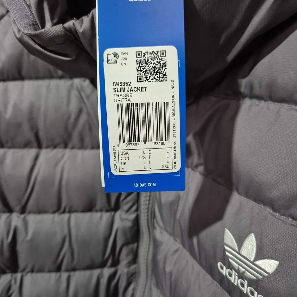 ADIDAS IW5852 SLIM JACKET – GREY PUFFER WITH LOGO 16-18 LARGE 