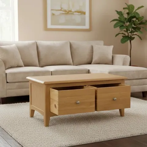 BOXED CENSU FOUR LEG COFFEE TABLE WITH STORAGE - KILKENNY OAK (1 BOX)
