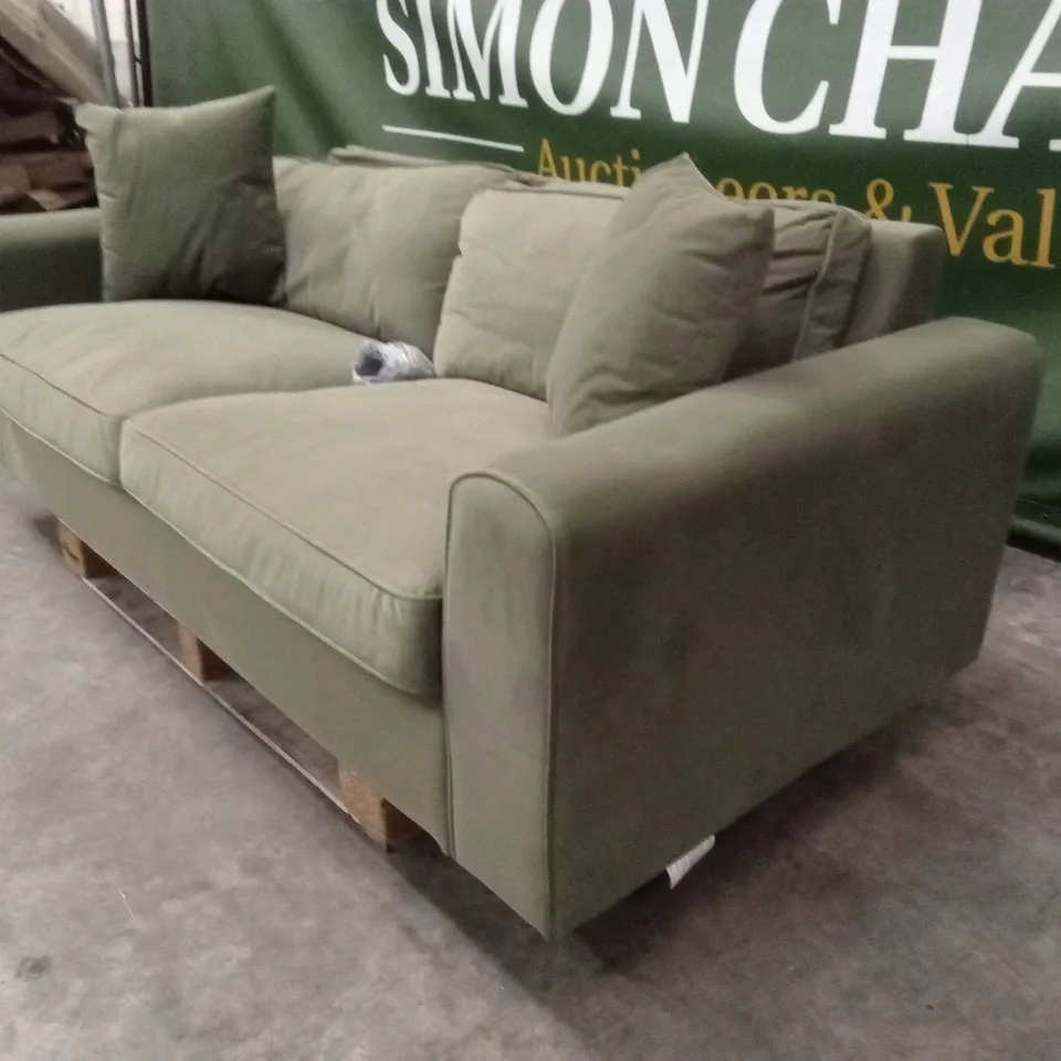 QUALITY DESIGNER SOLACE+CO AINSLEY 3 SEATER KHAKI GREEN VELVET SOFA