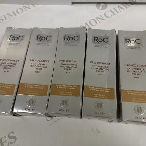 LOT OF 5 ROC PRO-CORRECT ANTI WRINKLE REJUVENATING CREAM 40ML