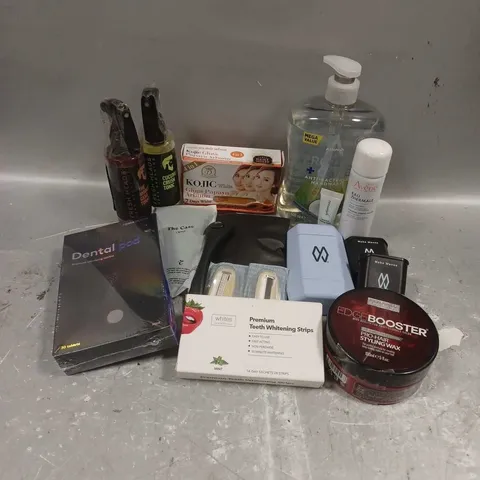 APPROXIMATELY 20 ASSORTED COSMETICS PRODUCTS TO INCLUDE - ESTRID RAZER - MAKE WAVES REFILLABLE ANTIPERSPIRANT - FRESH HEADS MODERN GENT TONIC - ETC