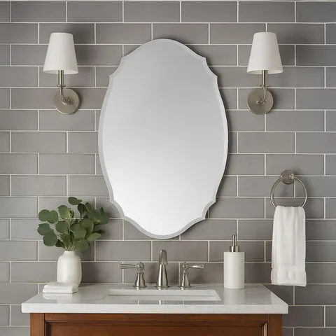 BOXED NEO ELLIPSE FRAMELESS BEVELLED EDGE WALL MIRROR 60 X 40CM