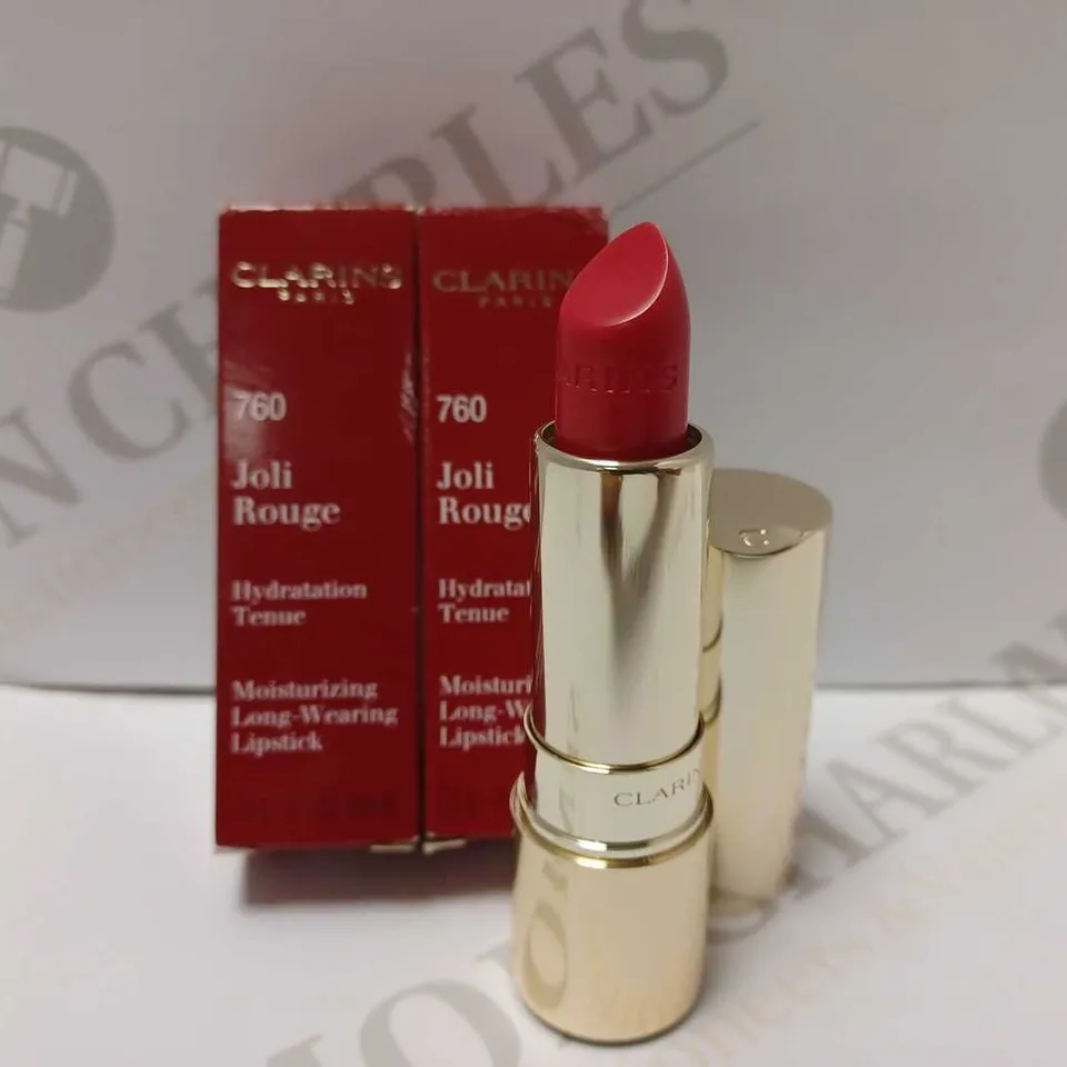 LOT OF 2 CLARINS JOLI ROUGE LIPSTICKS - #760 PINK CRANBERRY 