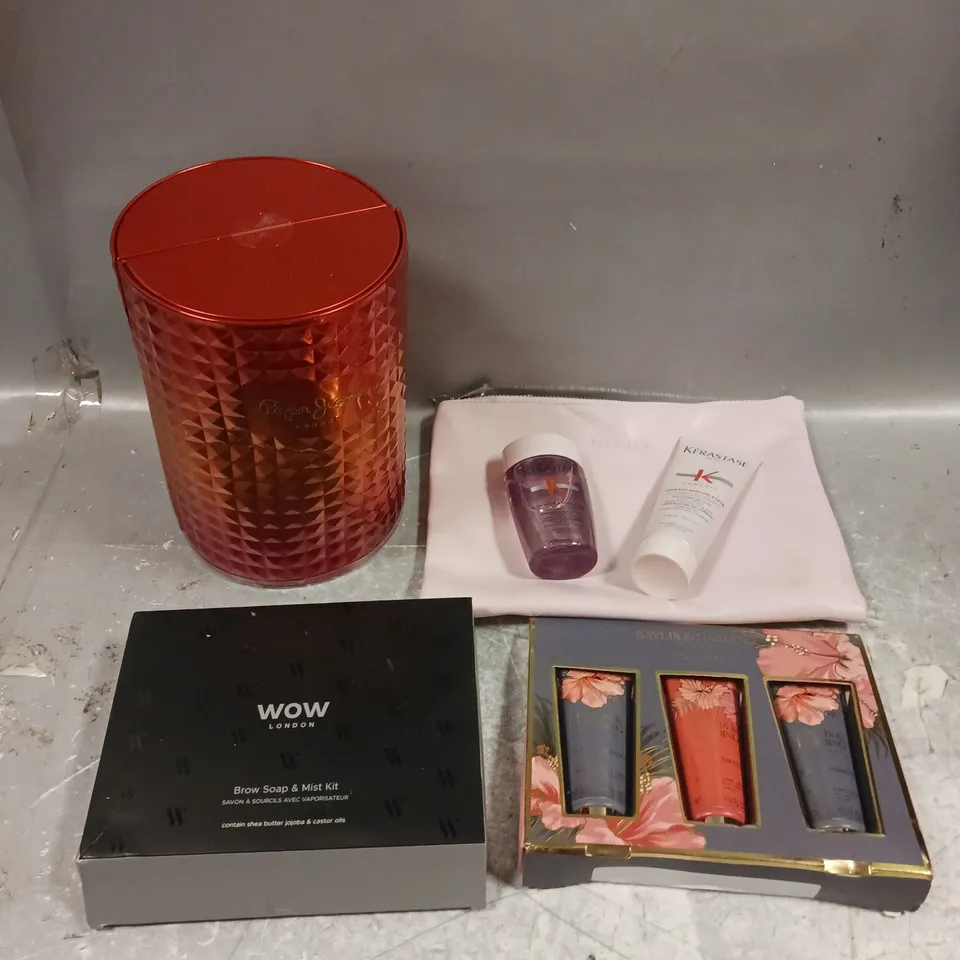 LOT OF 4 ASSORTED COSMETIC GIFTSETS TO INCLUDE - KERASTASE GENESIS DUO - BAYLIS & HARDING HAND & NAIL CREAM TRIO - WOW BROW SOAP & MIST KIT - ETC