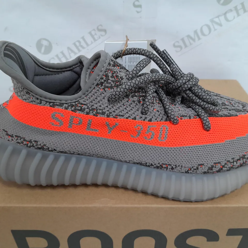 BOXED PAIR OF ADIDAS YEEZY BOOST 350 UN GREY/ORANGE - UK 7