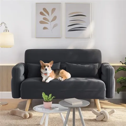 BOXED CHERRI 2 SEATER UPHOLSTERED LOVE SEAT IN DARK GREY
