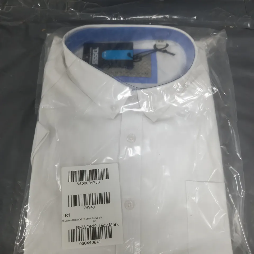 D555 JAMES BASIC OXFORD SHORT SLEEVE SHIRT -WHITE SIZE 2XL RRP £30