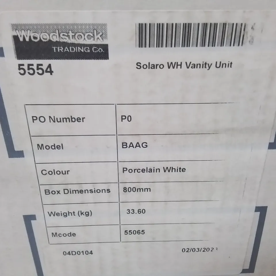 BOXED AS NEW SOLARO WH VANITY UNIT IN PORCELAIN WHITE - 800MM