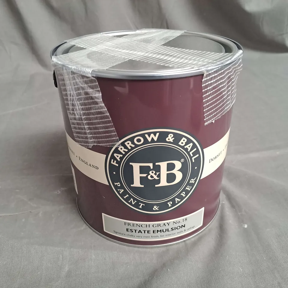 SEALED 2.5L TUB OF FARROW & BALL FRENCH GREY ESATATE EMULSION