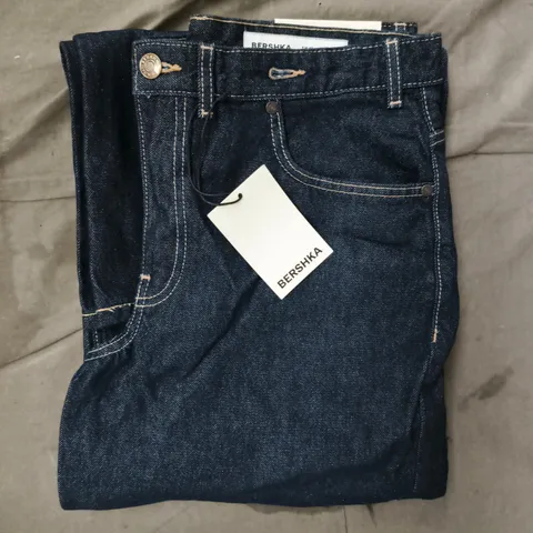 BERSHKA WIDE LEG JEANS IN DARK BLUE SIZE UK 12