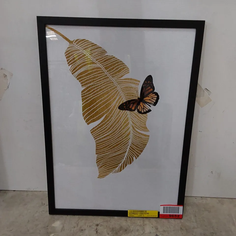 BUTTERFLY & PALM LEAF - GRAPHIC ART PRINT FRAMED 