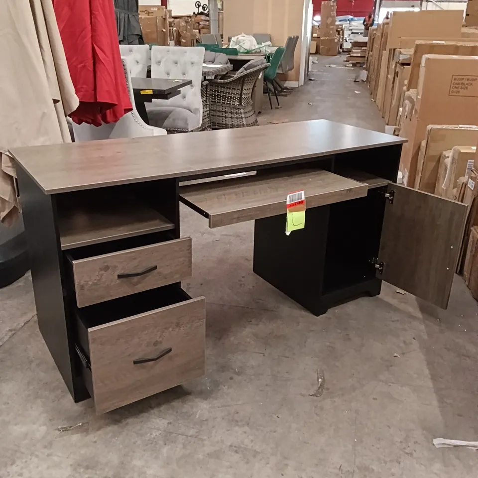 BESTIER EXECUTIVE INDUSTRIAL WOOD COMPUTER DESK - GREY/BLACK
