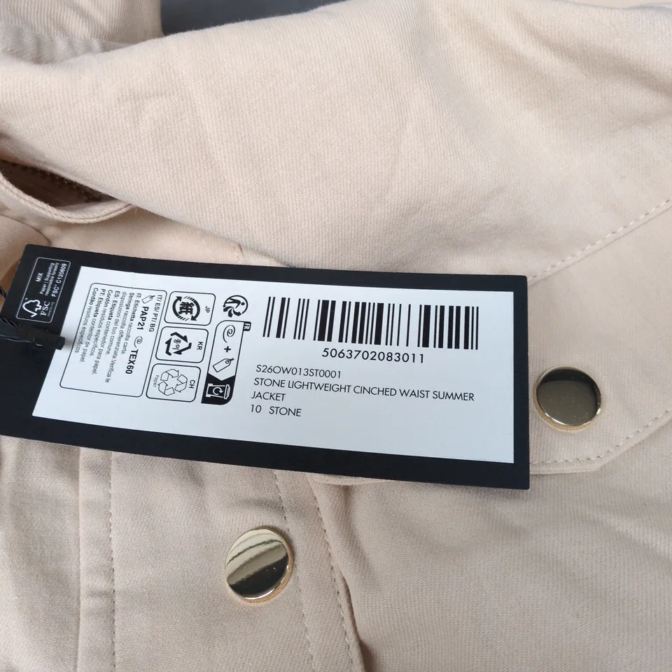 SOSANDAR STONE LIGHTWEIGHT CINCHED-WAIST SUMMER JACKET – UK 10