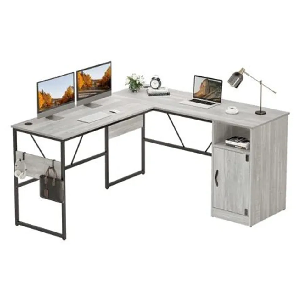 BOXED REVERSIBLE L-SHAPED COMPUTER DESK GREY