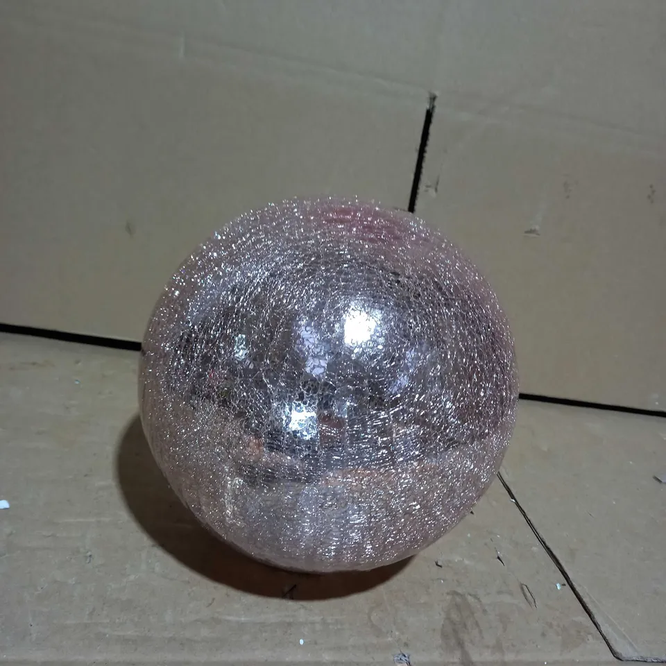 DESIGNER CRACKLE BLUSH PINK GLASS ORNAMENT 