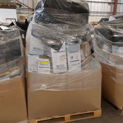 PALLET OF ASSORTED BEDROOM AND COMFORT BASED PRODUCTS TO INCLUDE; PILLOWS, SUPPORT SEAT CUSHIONS AND SIMILARLY RELATED GOODS
