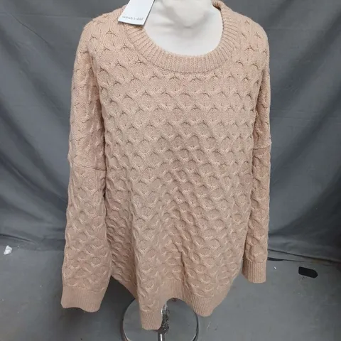 NOBODY'S CHILD OVERSIZED CREW NECK CABLE JUMPER IN BEIGE SIZE L