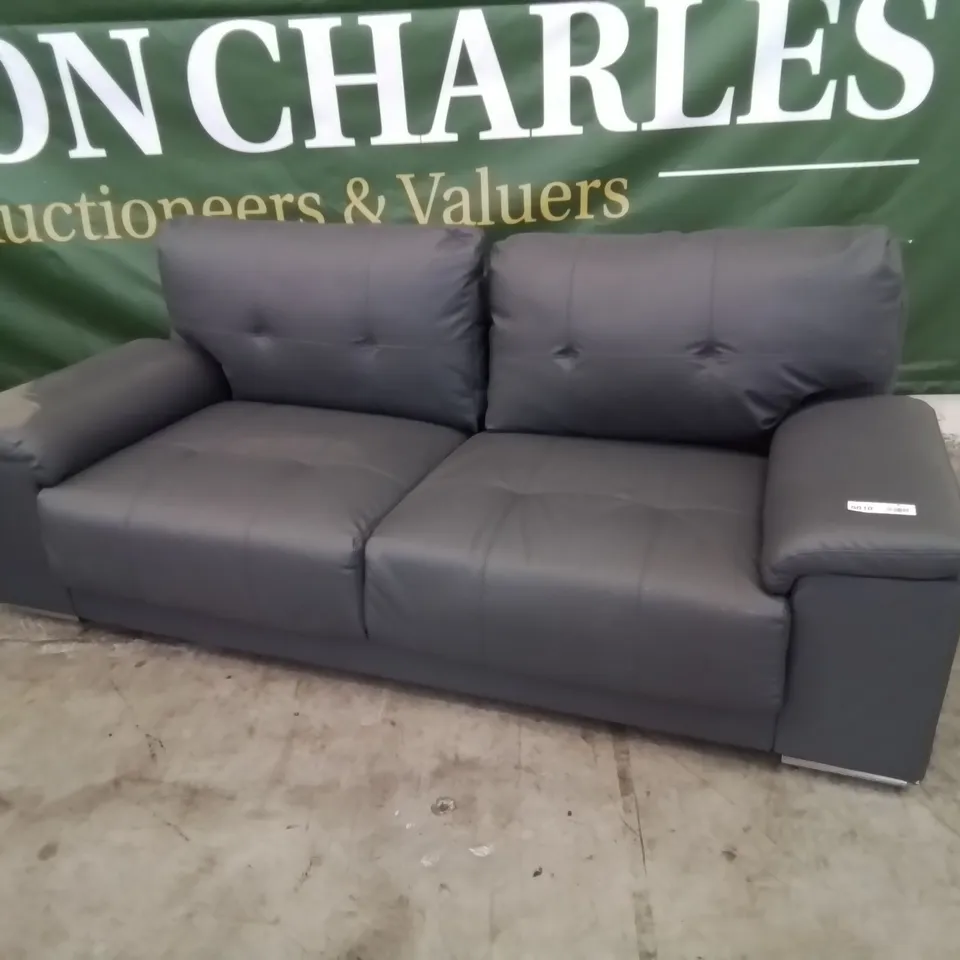 DESIGNER THREE SEATER SOFA GREY FAUX LEATHER 