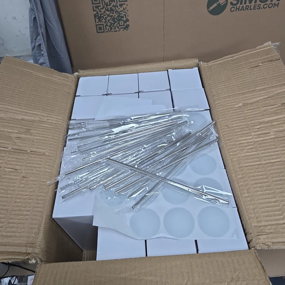 BOX OF APPROXIMATELY 24 WHITE BOTTLES WITH STRAW 