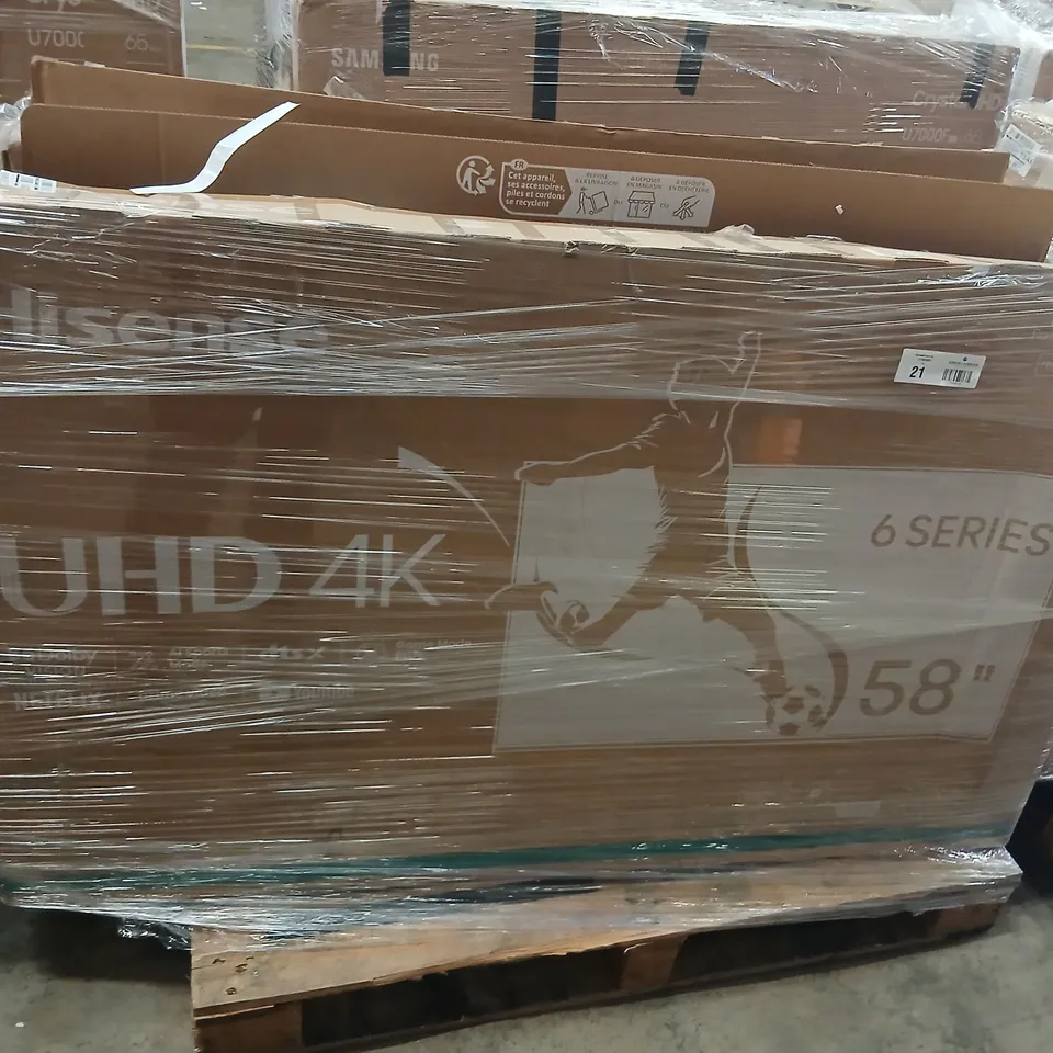 PALLET OF FIVE ASSORTED WAREHOUSE DAMAGED TV'S TO INCLUDE;