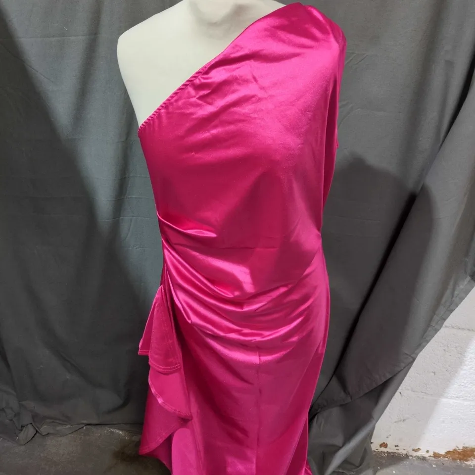 PINK SATIN ONE-SHOULDER EVENING DRESS SIZE 16