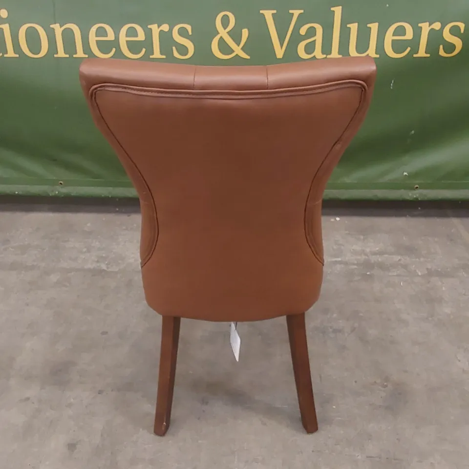 DESIGNER CHESNUT LEATHER BUTTON BACK DINING CHAIR