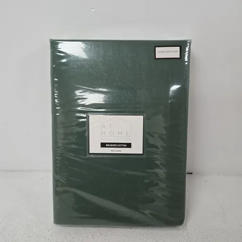 AT HOME COLLECTION BRUSHED COTTON DOUBLE DUVET COVER – GREEN, 100% COTTON