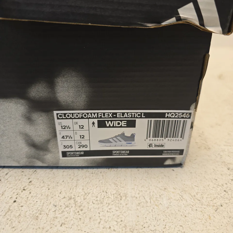 ADIDAS CLOUDFOAM FLEX RUNNING SHOES – GREY, UK 12 (US 12.5) – BOXED