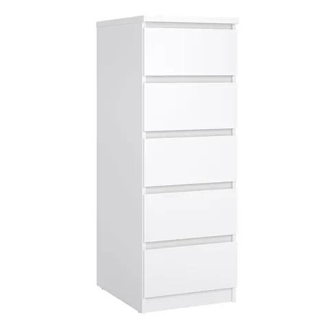 BOXED HIGH GLOSS WHITE 5 CHEST OF DRAWER TALL CABINET HANDLE LESS (1 BOX)