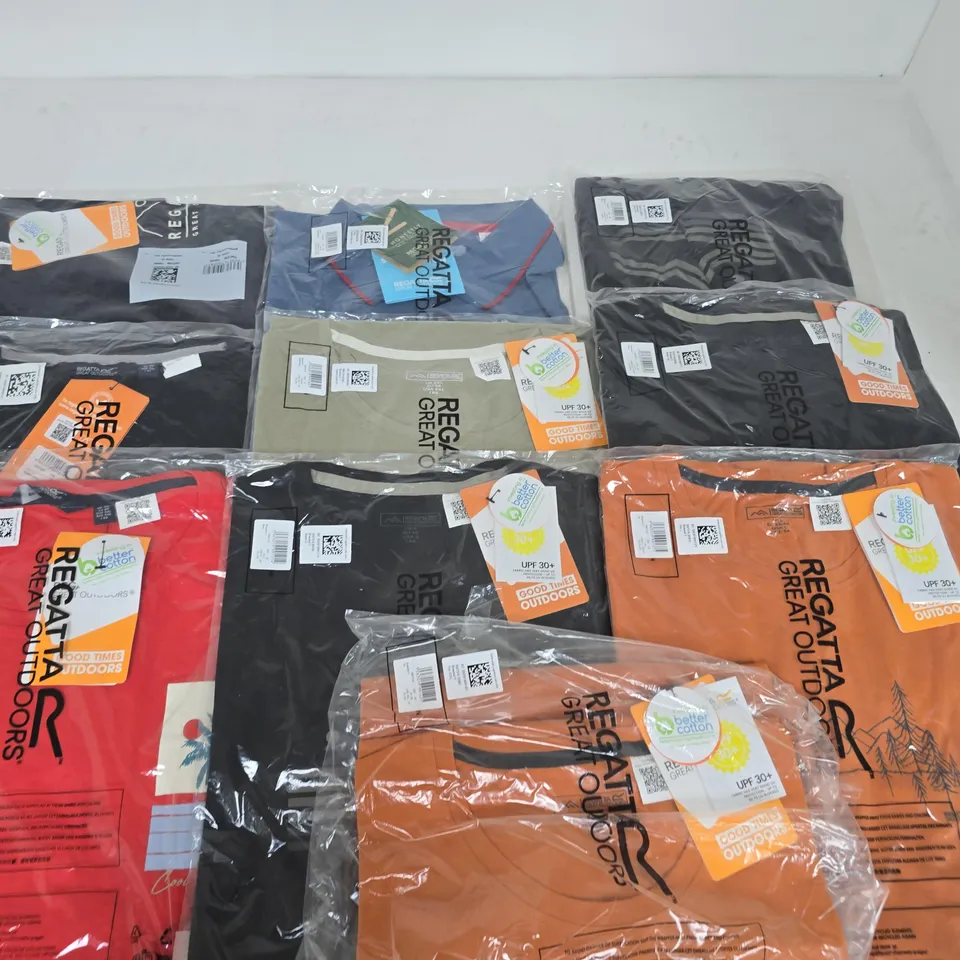 LOT OF 10 ASSORTED BRAND NEW REGATTA T-SHIRTS & IN VARIOUS STYLES, COLOURS AND SIZES