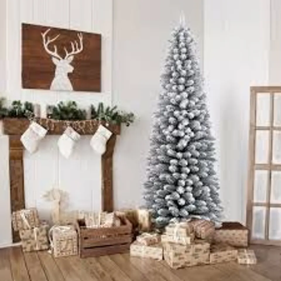 BOXED SNOW FLOCKED ARTIFICIAL CHRISTMAS TREE WITH BRANCH TIPS-1.8M