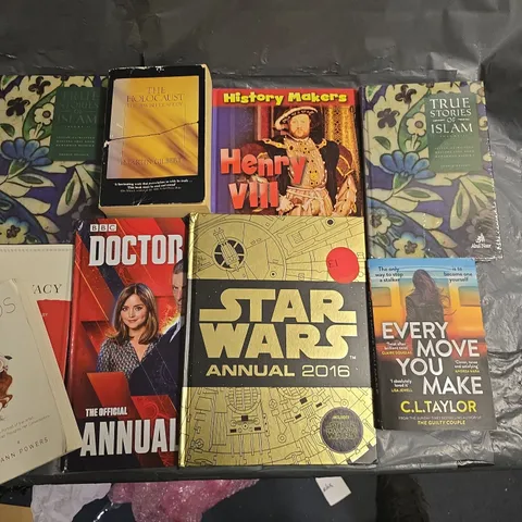 LARGE QUANTITY OF ASSORTED BOOKS TO INCLUDE EVERY MOVE YOU MAKE, THE HOLOCAUST AND TORI AMOS PIECE BY PIECE