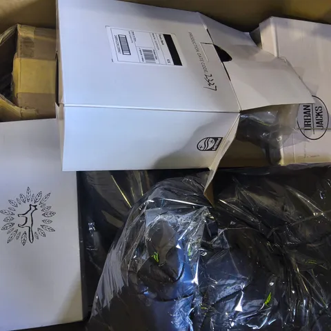 BOX OF APPROXIMATELY 10 ASSORTED ITEMS TO INCLUDE SHOES, BUDDHA ORNAMENT AND AFTERSHAVE