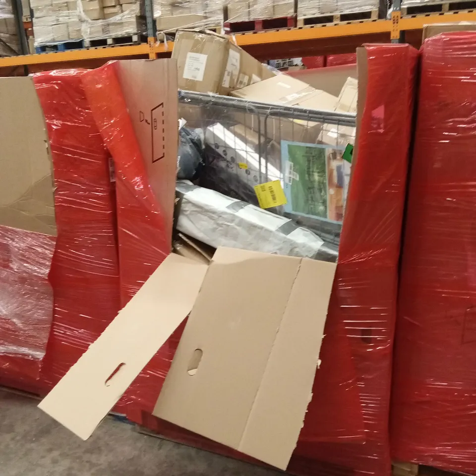 PALLET OF ASSORTED HOUSEHOLD GOODS AND PRODUCTS TO INCLUDE; CLOTHES STAND, AIR COOLER, BLINDS ETC