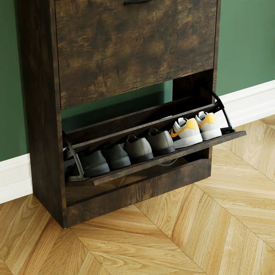 BOXED 12 PAIR SHOE STORAGE CABINET