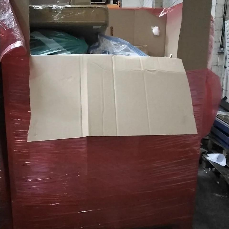 PALLET OF HOUSEHOLD ITEMS TO INCLUDE FOLDING PLAY MAT, OMNI AUTO SCORING SYSTEM, STEAM CLEANER, SCOOTER AND OTHER ASSORTED ITEMS...