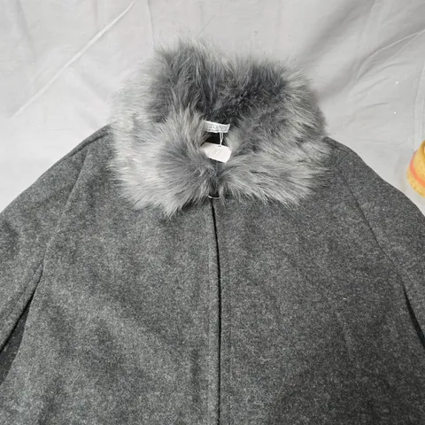 GREY NECKLINE CARDIGAN WITH FAUX FUR COLLAR – WOMEN'S