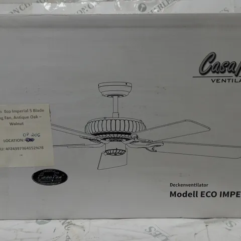 BOXED CASAFAN ECO IMPERIAL 5 BLADE CEILING FAN ANTIQUE OAK WALNUT