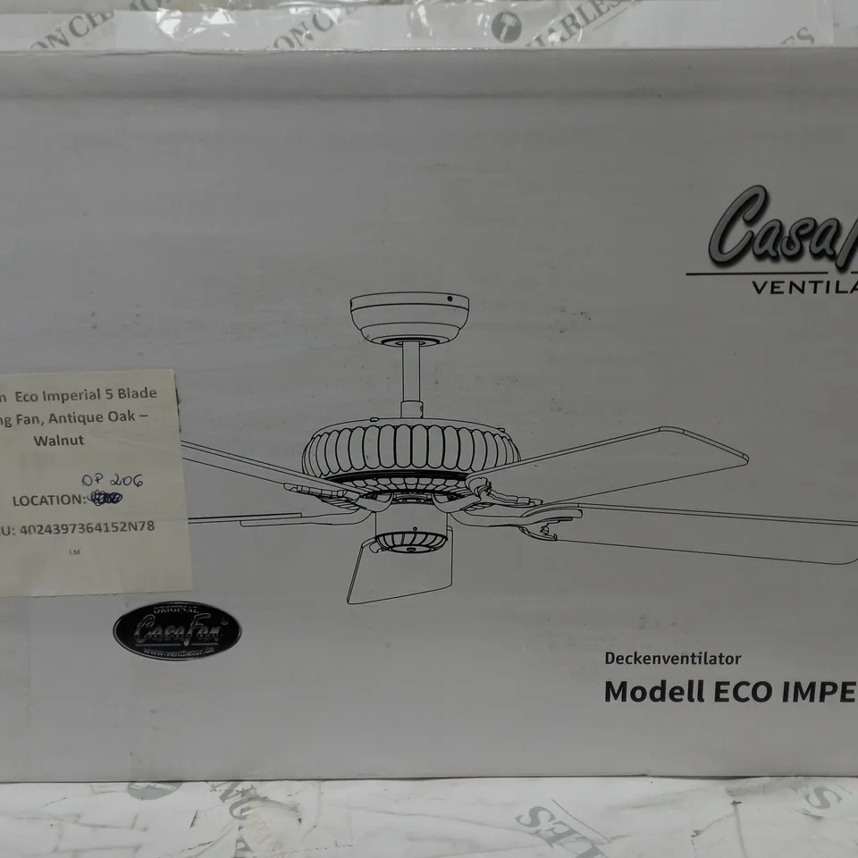 BOXED CASAFAN ECO IMPERIAL 5 BLADE CEILING FAN ANTIQUE OAK WALNUT