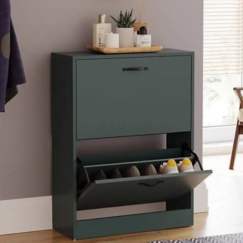 BOXED VIDA 2 DRAWER SHOE CABINET - GREEN (1 BOX)