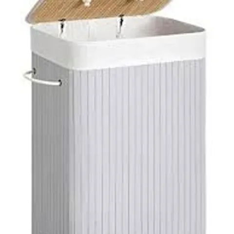BOXED SONGMICS LAUNDRY BASKET WITH LID, 72 LITRES, BAMBOO LAUNDRY HAMPER - WHITE 