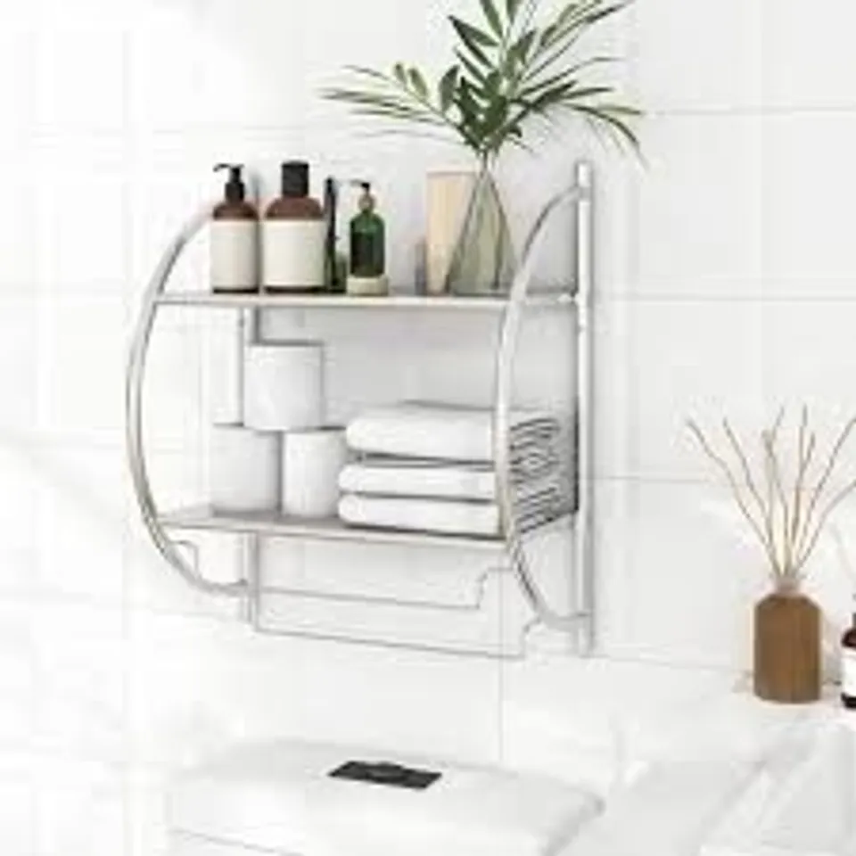 BOXED COSTWAY WALL MOUNTED 2-TIER BATHROOM TOWEL RACK WITH 2 TOWEL BARS - SILVER